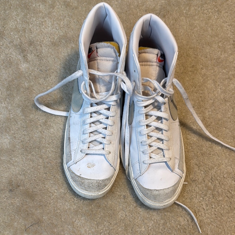 Nike White and Gray Blazers High-Tops